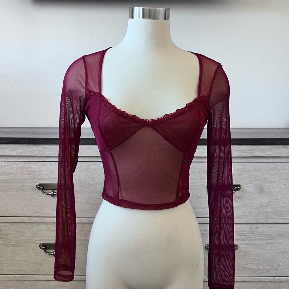 ིྀི ˚𓃹 Red burgundy lace mesh top         ིྀི ˚𓃹